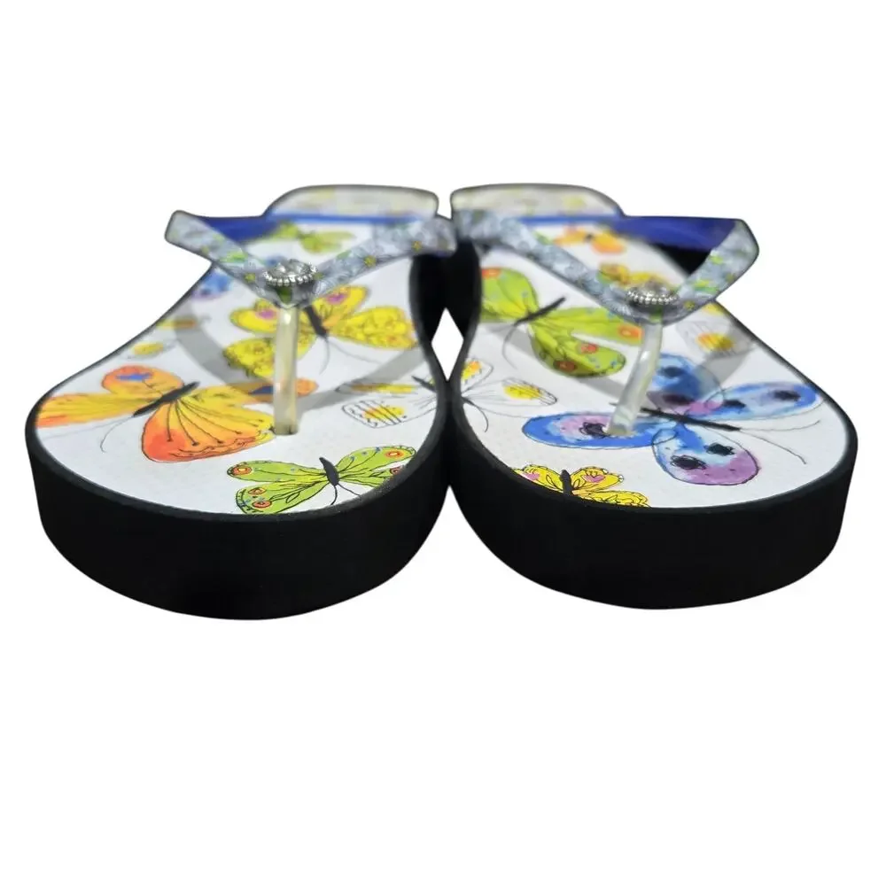 Brighton Breeze Platform Flip Flops Butterflies & Daisies NEW Size 10 #939 - Picture 6 of 10